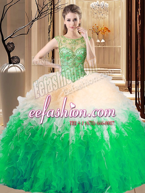  Scoop Sleeveless Lace Up Floor Length Beading Quinceanera Dresses