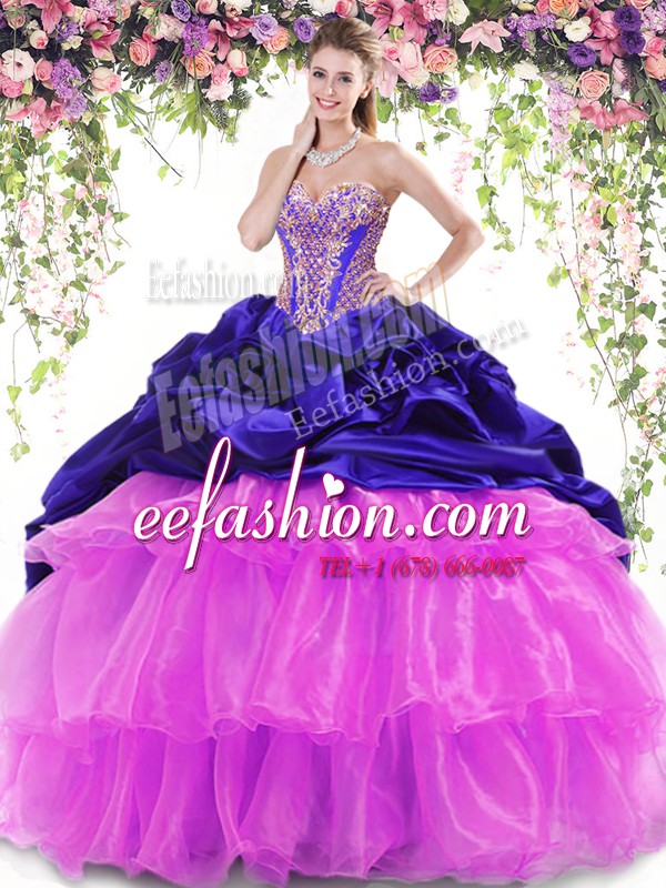 Deluxe Pick Ups Ruffled With Train Multi-color Quince Ball Gowns Sweetheart Sleeveless Brush Train Lace Up