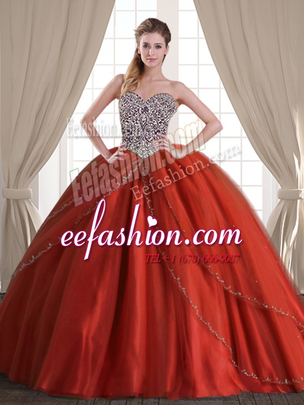 Romantic Sleeveless Brush Train Beading Lace Up Quince Ball Gowns