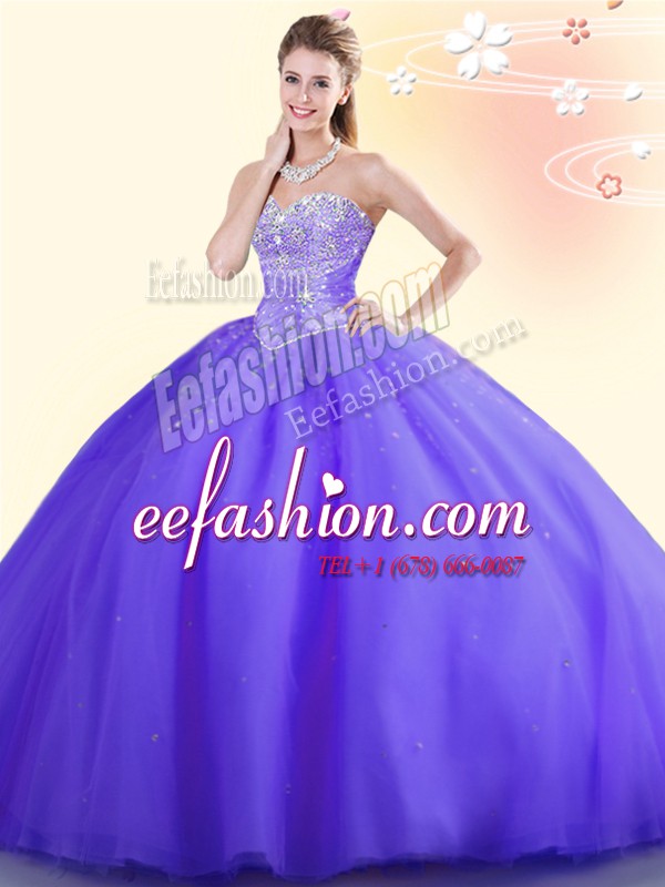 Low Price Purple Lace Up 15th Birthday Dress Beading Sleeveless Floor Length