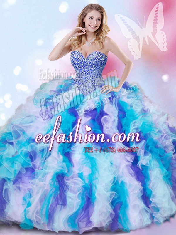 Great Sweetheart Sleeveless Lace Up Ball Gown Prom Dress Multi-color Organza