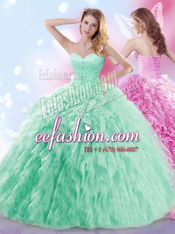  With Train Apple Green 15 Quinceanera Dress Sweetheart Sleeveless Brush Train Lace Up