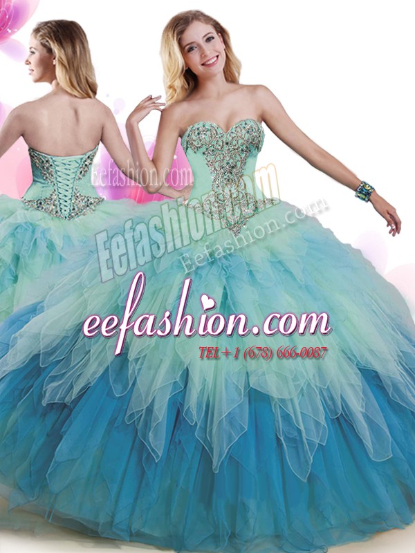  Sweetheart Sleeveless Lace Up Quinceanera Gown Multi-color Tulle