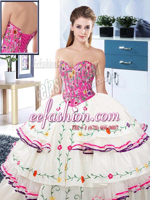  Sleeveless Embroidery and Ruffled Layers Lace Up 15th Birthday Dress