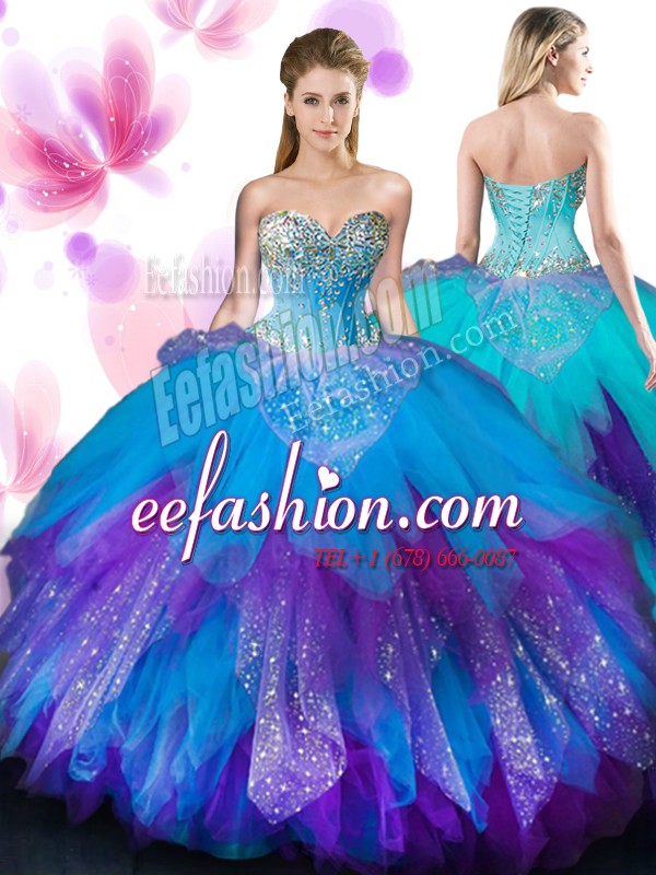 Admirable Multi-color Sleeveless Tulle Lace Up Sweet 16 Dresses for Military Ball and Sweet 16 and Quinceanera