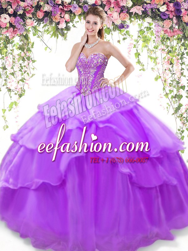 Smart Sleeveless Lace Up Floor Length Beading and Ruffled Layers Ball Gown Prom Dress