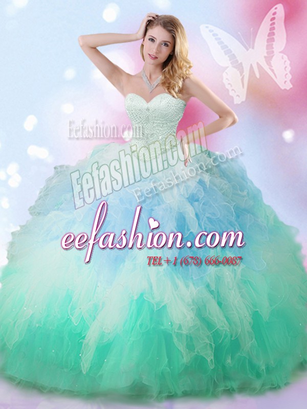  Ball Gowns Quince Ball Gowns Multi-color Sweetheart Tulle Sleeveless Floor Length Lace Up