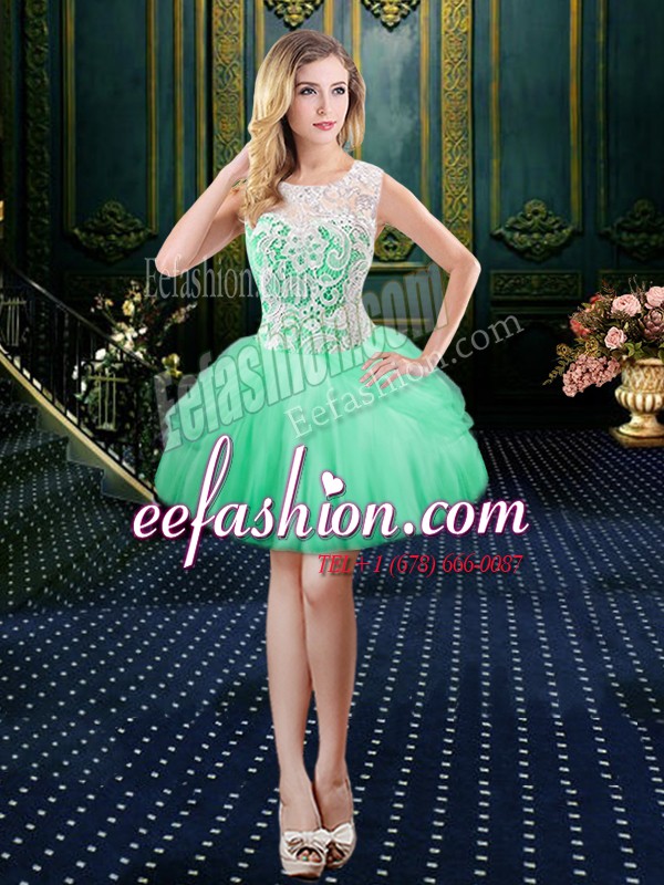  Scoop Apple Green Sleeveless Floor Length Lace Lace Up Runway Inspired Dress