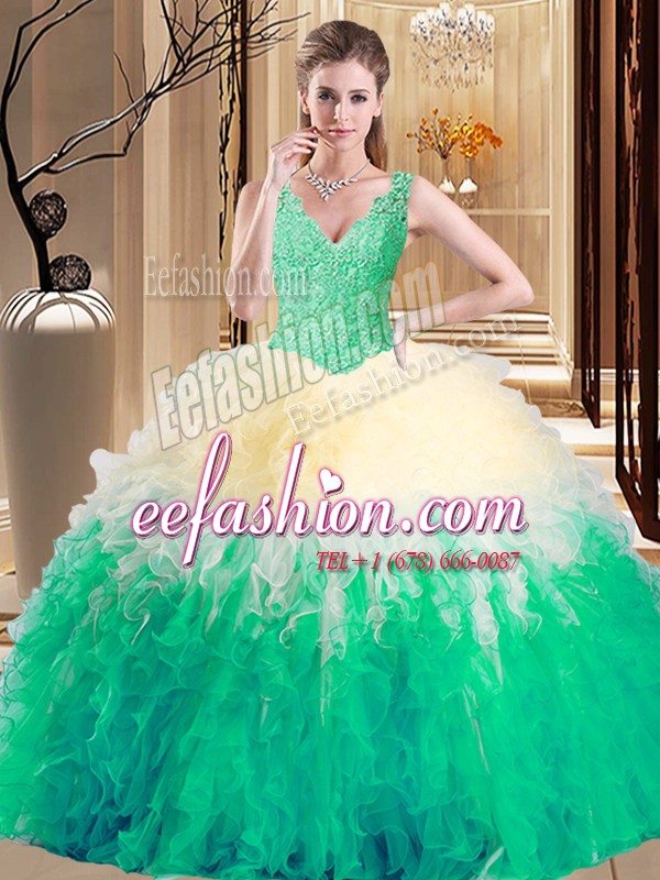 On Sale Sleeveless Lace and Appliques and Ruffles Zipper Sweet 16 Dress