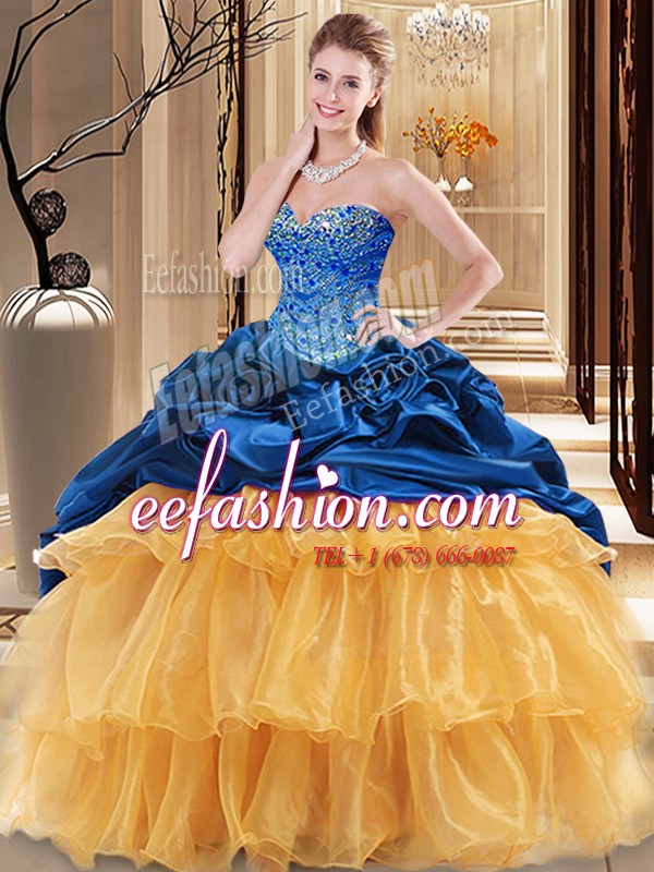  Ball Gowns 15th Birthday Dress Multi-color Sweetheart Organza and Taffeta Sleeveless Floor Length Lace Up