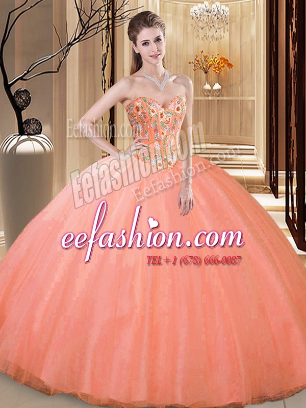  Sweetheart Sleeveless Tulle 15th Birthday Dress Embroidery Lace Up