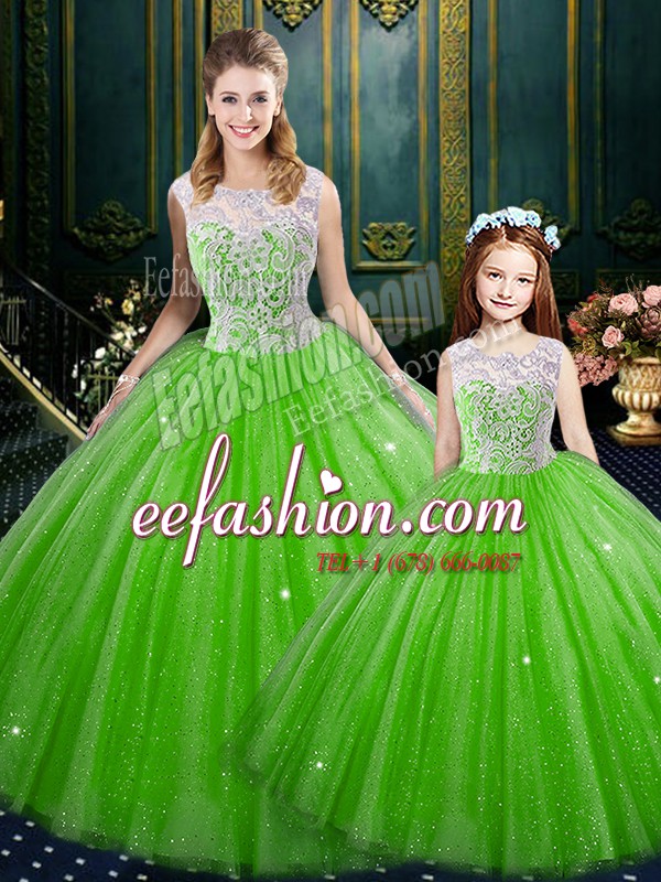  Floor Length Sweet 16 Quinceanera Dress Tulle Sleeveless Lace