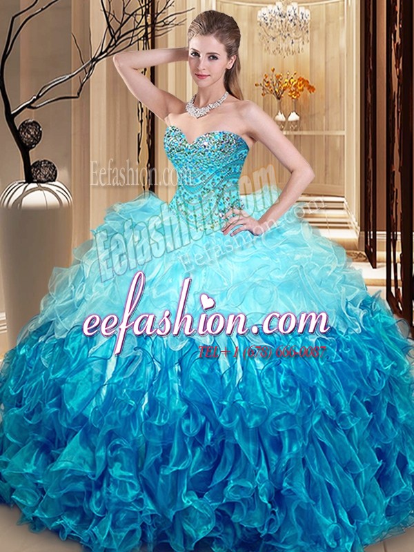  Ball Gowns 15 Quinceanera Dress Multi-color Sweetheart Organza Sleeveless Asymmetrical Lace Up