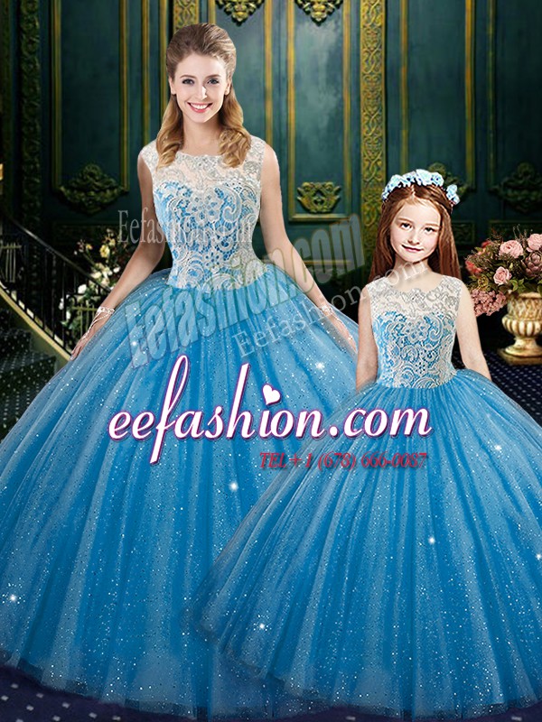 Artistic Floor Length Ball Gowns Sleeveless Baby Blue Sweet 16 Dress Lace Up