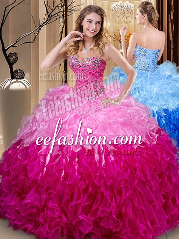 Cute Sweetheart Sleeveless Lace Up 15th Birthday Dress Multi-color Organza