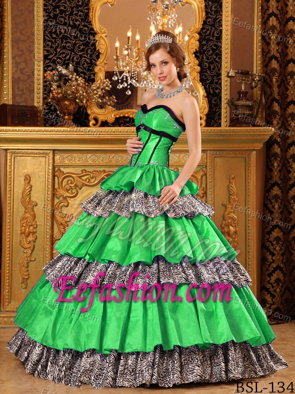 Zebra Printing for Popular Sweetheart Ruffles Green Quince Dresses