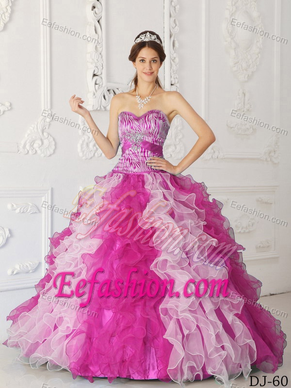 Multi-color A-line Sweetheart Quinceanera Dress with Ruffles in Organza