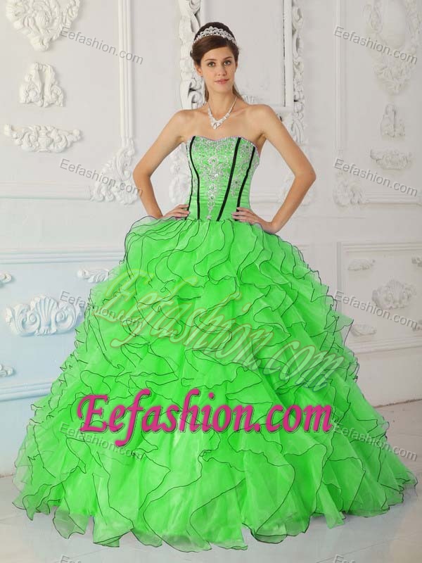 Special Ball Gown Organza Ruffled Dresses for Quince in Spring Green