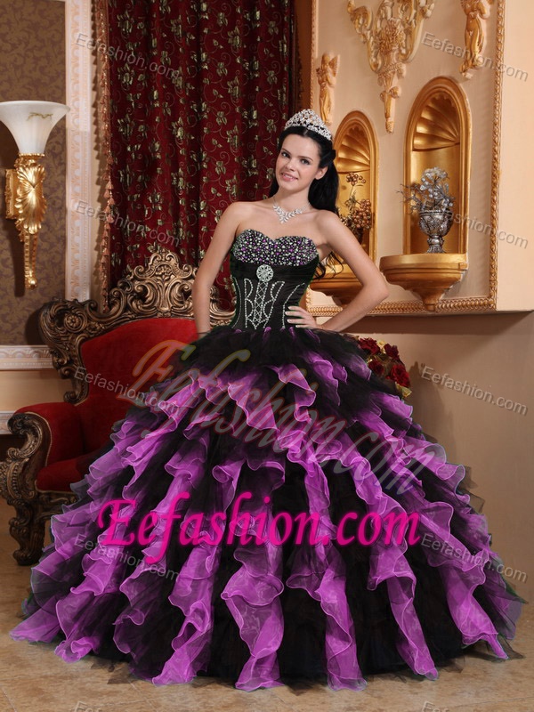 Exclusive Ball Gown Beaded and Ruffled Dresses for Quince in Organza