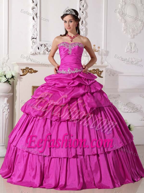 Fuchsia Ball Gown Sweetheart Dresses for Quince with Pick Ups in