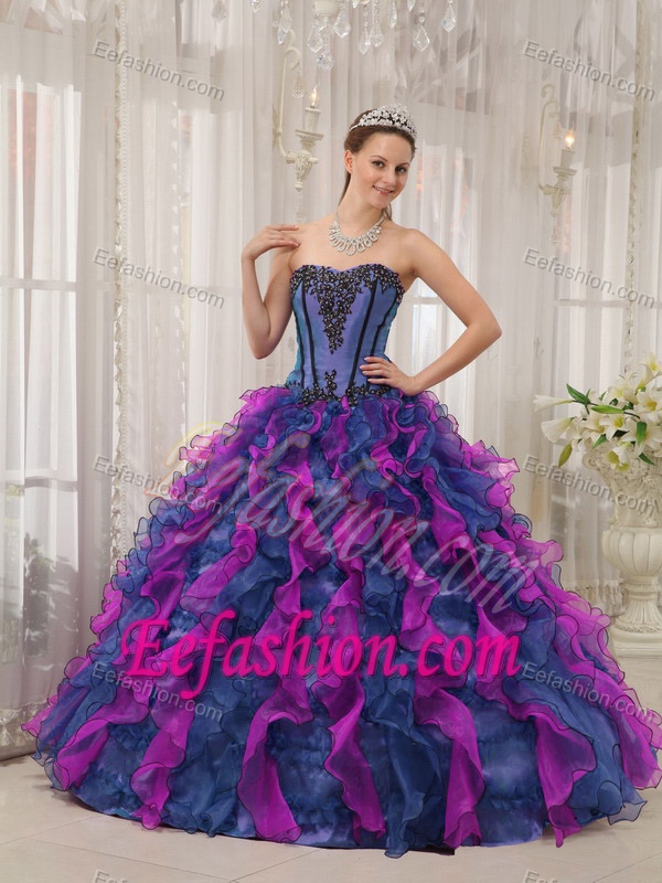 Multi-color Sweetheart Organza Appliqued Quinceanera Dresses with Ruffles