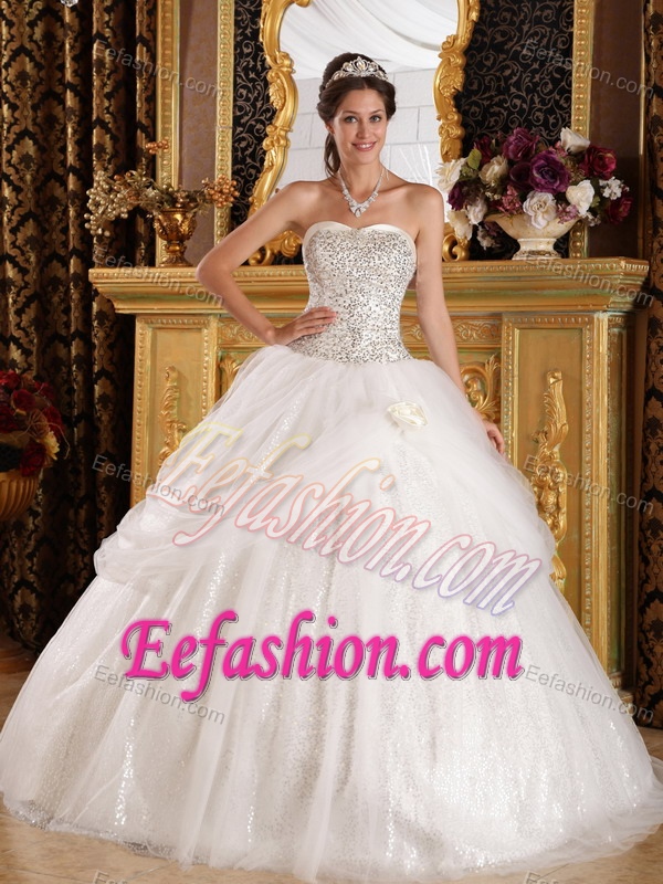 Popular Ball Gown Sweetheart Quinceanera Dresses in Organza and Sequins