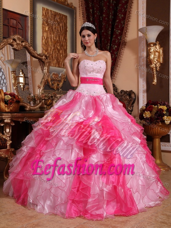 2013 Multi-color Ball Gown Sweetheart Organza Dress for Quince with Ruffles