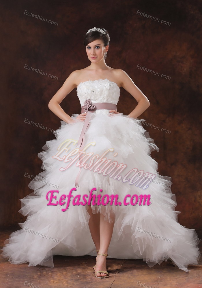 Special High-low Wedding Gown Dress with Brush Train and