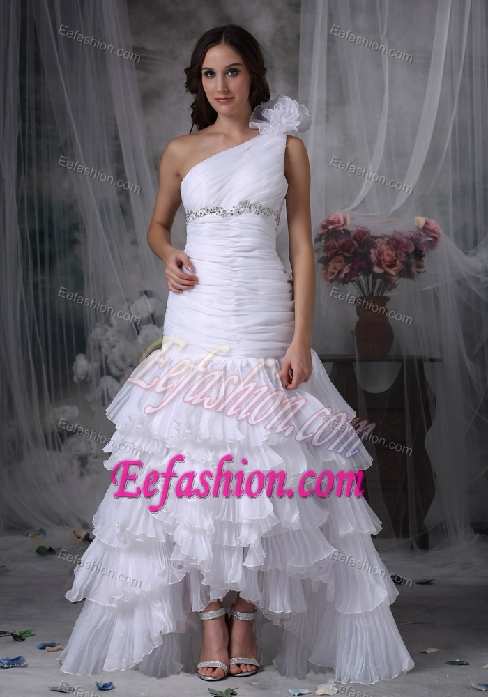 Elegant Mermaid One Shoulder Chiffon Beaded and Ruched Wedding Gown Dress