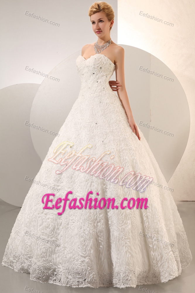 Unique Sweetheart Long Floral Embossed Wedding Dress with Beading