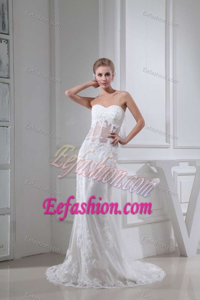Custom Made Sweetheart Brush Train Mermaid Lace Wedding Dress for Less
