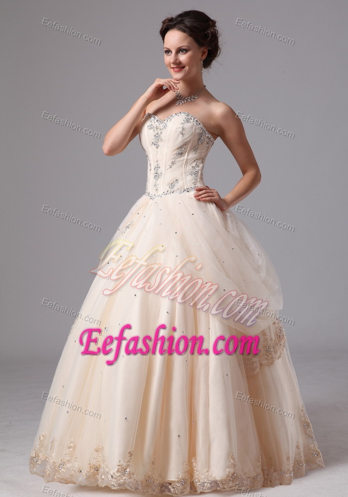 Custom Made Sweetheart Lace Appliqued Dress for Wedding in Champagne