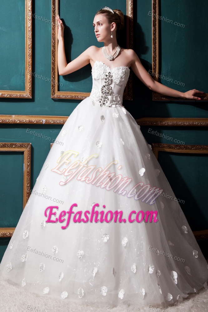 Ball Gown Sweetheart Long Lovely Wedding Dresses with Appliques