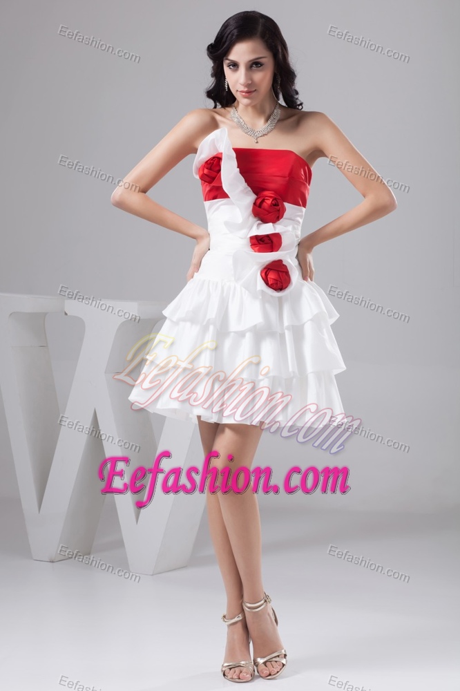 Mini-length Red and White Wedding Dress with Ruffles for Wholesale Price