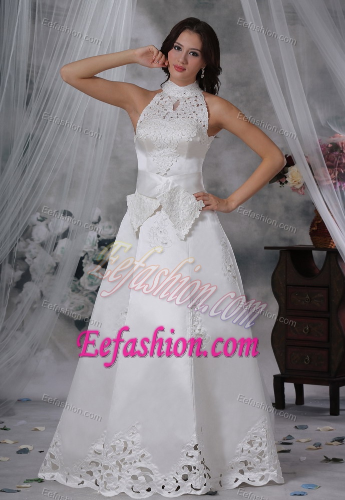 Pretty A-line Bowknot Satin Junior Wedding Dress with Appliques and Sash