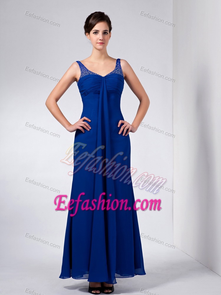 Blue Straps Low Price Ankle-length Dresses for Prom in Taffeta
