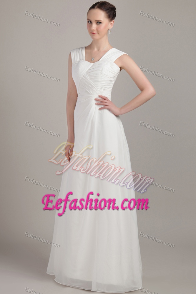 Ruched Chiffon White Empire Straps Discount Wedding Guest Dresses