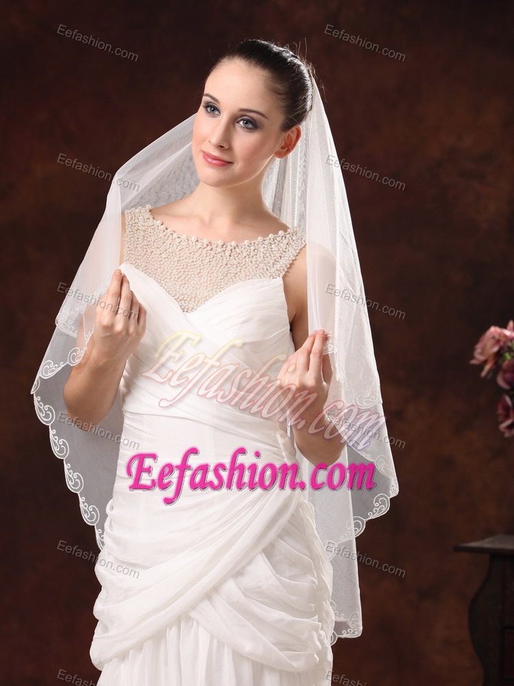 Two-tier Tulle With Embroidery For Graceful Wedding