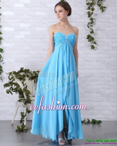 2015 Sexy Long Prom Dresses with Ruching and Beading