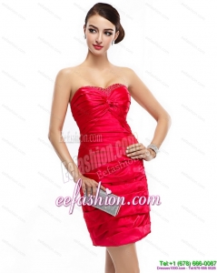 Sexy Red Strapless 2015 Prom Dresses with Ruching and Beading
