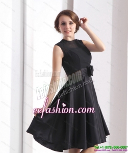 2015 Sexy Black Knee Length Prom Dress with Bowknot