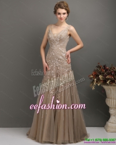 2015 Sexy Empire Prom Dress with Brush Train and Appliques