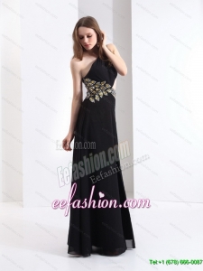 2015 Sexy One Shoulder Beading Prom Dress in Black