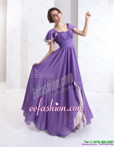 2015 Sexy Prom Dress with Ruching and Cap Sleeves
