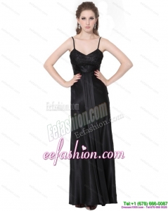 2015 Sexy Spaghetti Straps Ruching Prom Dress in Black
