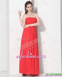 2015 Sexy Strapless Empire Coral Red Prom Dress with Ruching