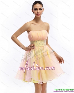 2015 Sexy Strapless Multi Color Prom Dress with Beading and Ruching