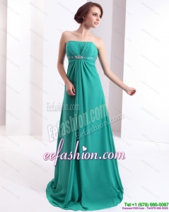 Sexy 2015 Strapless Brush Train Prom Dress with Beading and Ruching