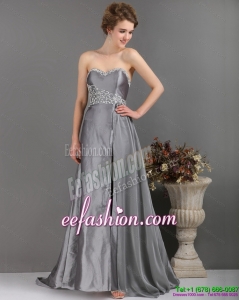 Sexy Brush Train Sliver Prom Dresses with Appliques and High Slip