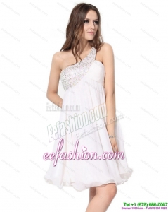 Sexy One Shoulder Beading Prom Dress in White